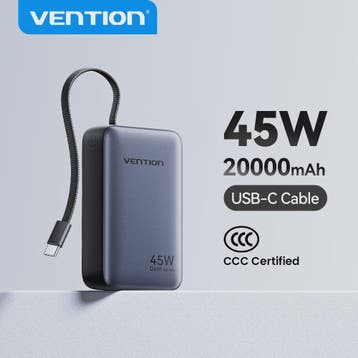 Vention 45W 20000mAh Powerbank - Snelladen voor iPhone, Sams, Verzenden, Nieuw