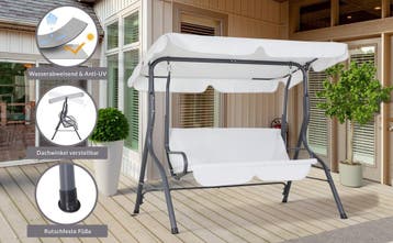 Hollywood Tuinschommel Lichtgrijs met Zonnedak (Stoelen), Tuin en Terras, Verzenden, Nieuw