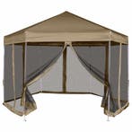 vidaXL Partytent met wanden zeshoekig 3,6x3,1 m taupe 220, Verzenden, Nieuw, Partytent