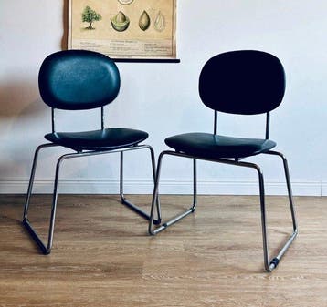 Stoel - Chroom, Synthetisch leder - Een paar vintage stoelen