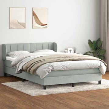 vidaXL Boxspring met matras fluweel lichtgrijs 160x210 cm, Verzenden, Nieuw, Tweepersoons, Stof