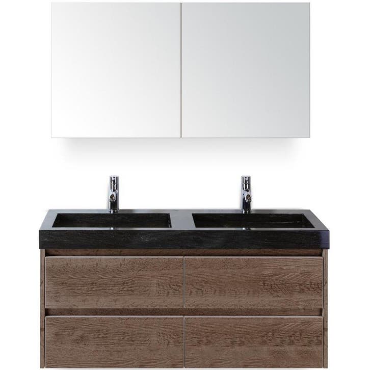 Dante Badmeubelset 120 cm - Tabacco - Wastafel Hardsteen Wit, Huis en Inrichting, Badkamer | Badkamermeubels, Nieuw, Ophalen of Verzenden
