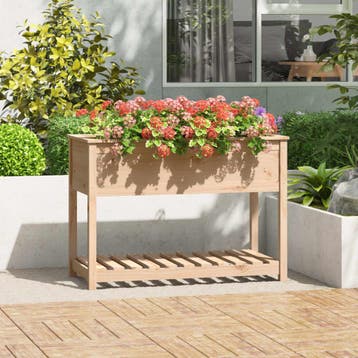 vidaXL Plantenbak met schap 111,5x54x81 cm massief, Verzenden, Nieuw, Hout, 60 cm of meer