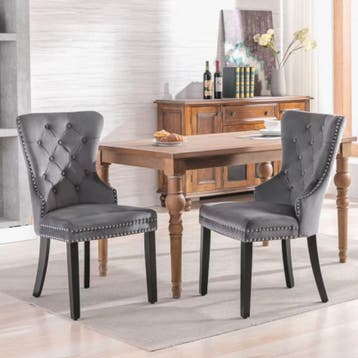 2 Fluwelen Eetkamerstoelen Set - Elegante Stoelen Eikenhout, Huis en Inrichting, Hout, Twee, Verzenden, Nieuw
