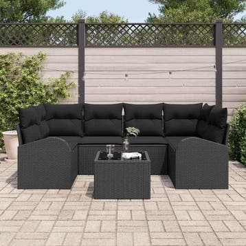 vidaXL Tuin Sofa Set 7 st Zwart poly rattan, Verzenden, Nieuw, Rotan, 7 zitplaatsen