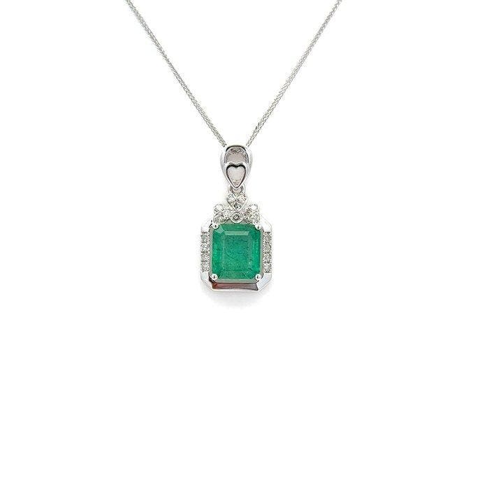 Ketting met hanger - 14 karaat Witgoud - 1.07ct. tw. Smaragd, Sieraden, Tassen en Uiterlijk, Antieke sieraden
