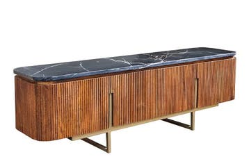 Design TV-bord GATSBY 160 cm bruin goud mangohout marmer, Ophalen of Verzenden, Nieuw