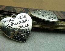 2 x Metalen bedel hart “you are always in my heart” 21 x, Ophalen of Verzenden, Nieuw, Kraal