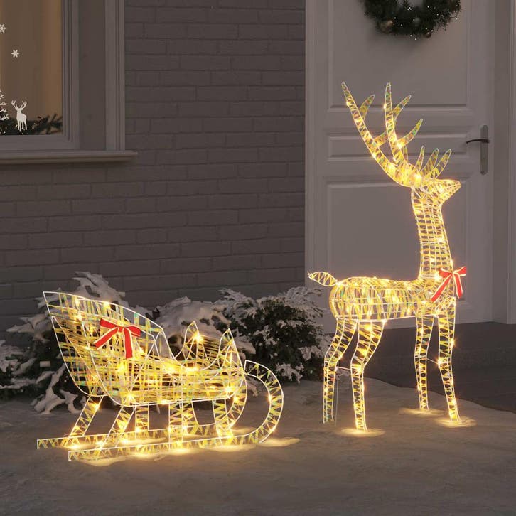 vidaXL Rendier trek slede 200 LEDs Warmwit 70 x 26 x 129 cm, Diversen, Kerst, Nieuw, Verzenden
