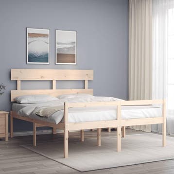 vidaXL Seniorenbed met hoofdbord massief hout 160x200 cm, Bruin, Verzenden, 200 cm, 160 cm