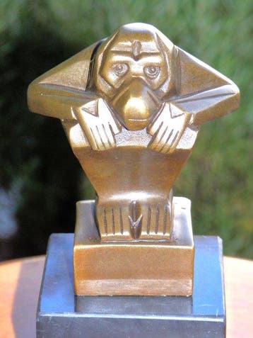 sculptuur, Art Deco Aapje - 13 cm - Brons, Marmer - 2025