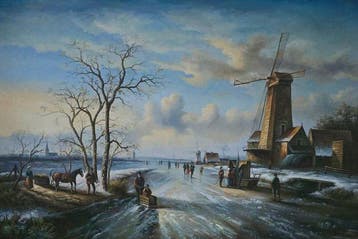 H. Wood (XX) - Hollands Winterlandschap - cm 165x225