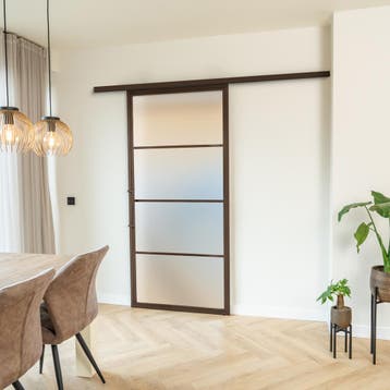 Stalen Schuifdeur met koofsysteem 4 Vlaks Brons Mat glas, 75 tot 150 cm, Nieuw, 150 tot 225 cm, Metaal