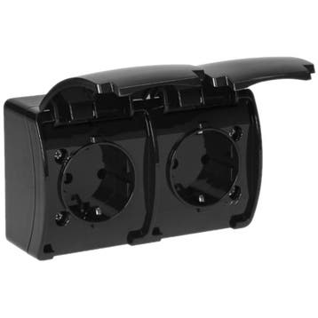 Stopcontact opbouw waterproof - Tweevoudig - Zwart, Ophalen of Verzenden, Nieuw, Stopcontact