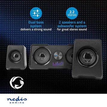 Nedis Gaming Speakers – 2.2-kanaals – 48W – LED – USB – 3,5, Verzenden, Zo goed als nieuw