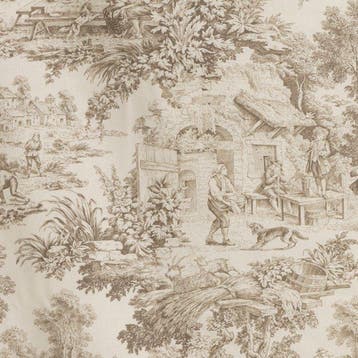AA029 - Toile de Jouy-stof Tortora Taupe - 100% katoen