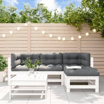 vidaXL 5-delige Loungeset met kussens massief hout wit, 5 zitplaatsen, Verzenden, Nieuw, Loungeset