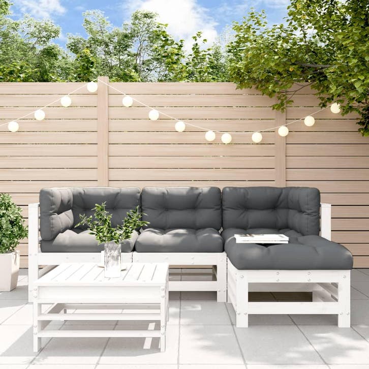 vidaXL 5-delige Loungeset met kussens massief hout wit, Tuin en Terras, Tuinsets en Loungesets, Loungeset, Nieuw, 5 zitplaatsen