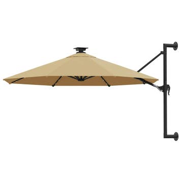 vidaXL Wandparasol met LEDs 300 cm taupe, Verzenden, Nieuw, 3 tot 4 meter, Muurparasol
