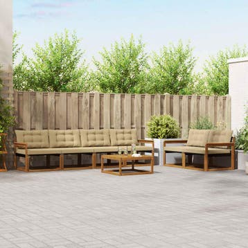 vidaXL Buiten bankenset met kussen 7 pcs Natuurlijk en Beige, Verzenden, Nieuw
