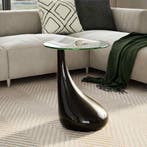 vidaXL Salontafel met rond glazen tafelblad hoogglans zwart, Huis en Inrichting, Tafels | Salontafels, Minder dan 50 cm, 50 tot 75 cm