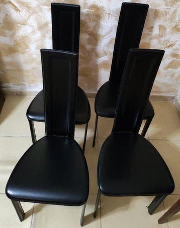 Stoel - Staal - Set van vier stoelen, Antiek en Kunst
