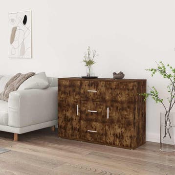vidaXL Dressoir 91x29,5x65 cm bewerkt hout gerookt, Huis en Inrichting, Kasten | Dressoirs, Verzenden, Nieuw, 50 tot 100 cm, 25 tot 50 cm