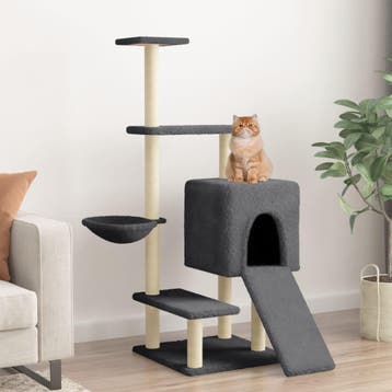vidaXL Kattenmeubel met sisal krabpalen 130,5 cm donkergrijs, Verzenden, Nieuw