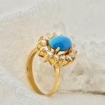 Gouden ring met topaas en zirconia, 18 tot 19, Gebruikt, Overige kleuren, Ophalen of Verzenden