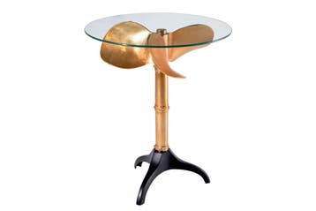 Handgemaakte bijzettafel OCEAN 75cm goud zwart glazen blad, Huis en Inrichting, Ophalen of Verzenden, Nieuw