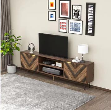 Lowboard 155 cm – TV-meubel met houtfineer deuren en goud, Verzenden, Nieuw