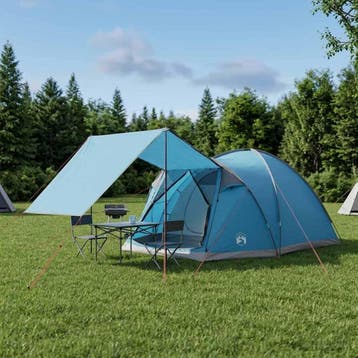 vidaXL Huisje Tent met dak Blauw 4-persoons Polyester en, Verzenden, Nieuw, Tot en met 2