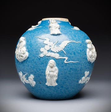 GEEN RESERVE - GROTE CHINESE SGRAFFIATO-VAS MET BLAUWE