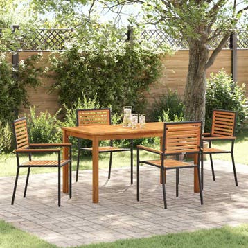 vidaXL Tuin eettafelset 5 st Zwart Massief Acaciahout, Verzenden, Nieuw, 5 zitplaatsen