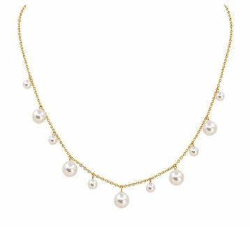 Halsketting - 18 karaat Geel goud - 4×7,5 mm Akoya parels, Nieuw