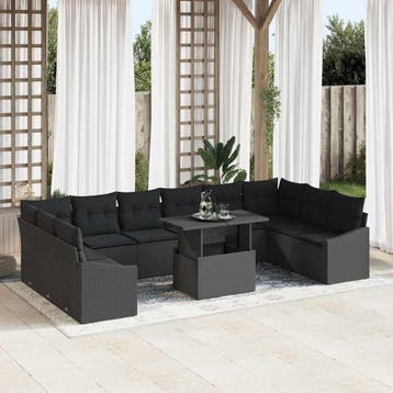 vidaXL Bankstel 11 st Zwart poly rattan, Verzenden, Nieuw, Rotan, Meer dan 8 zitplaatsen