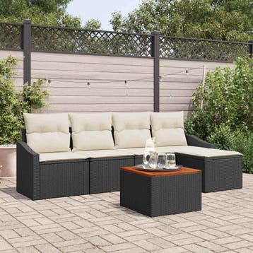 vidaXL Tuinbankenset 6 st Zwart en Crème poly rattan, Verzenden, Nieuw, Rotan, 6 zitplaatsen