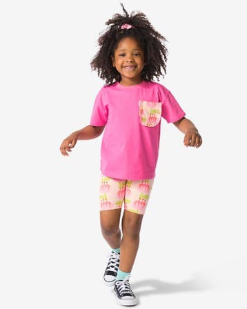 HEMA Kinderskledingset jersey bloemen donkerroze, Verzenden, Nieuw