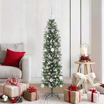 vidaXL Kunstmatige slanke kerstboom Groen en Wit 150 cm, Diversen, Verzenden, Nieuw