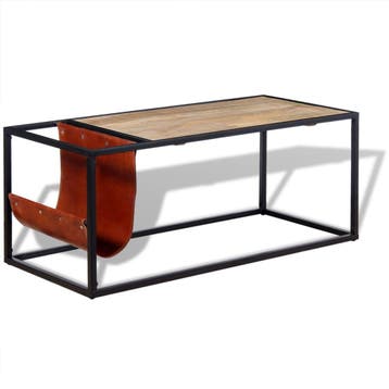 vidaXL Salontafel met echt lederen tijdschriftenhouder, 100 tot 150 cm, Verzenden, Nieuw, 50 tot 100 cm