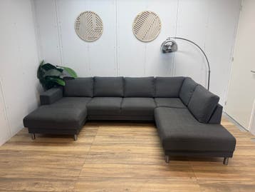 Royale U-bank – Antracietgrijs – Dubbele lounge, Gebruikt, Hoekbank, 300 cm of meer, Ophalen of Verzenden
