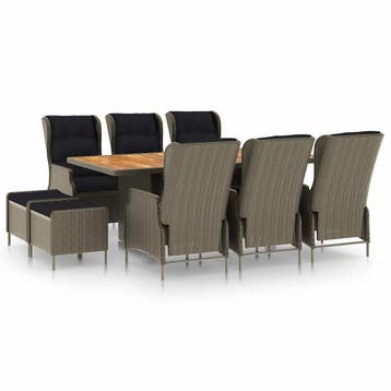 vidaXL 9-delige Tuinset met kussens poly rattan bruin, Verzenden, Nieuw, 8 zitplaatsen, Tuinset