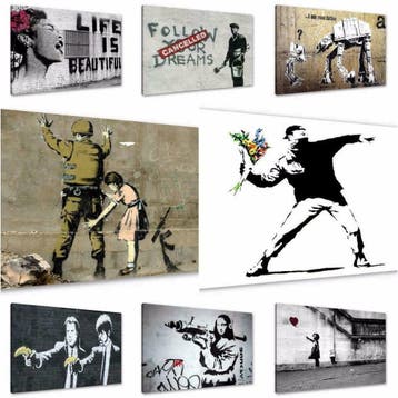 Nieuwe canvas schilderijen van Banksy gratis verzending!, Verzenden, Nieuw, 125 cm of meer, 75 cm of meer
