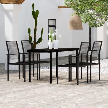 vidaXL 5-delige Tuinset zwart, 4 zitplaatsen, Verzenden, Nieuw, Rvs