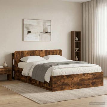 vidaXL Hoofdeinde kas met opslag Gerookt eiken Bewerkt hout, Verzenden, Nieuw, Bruin, Hout