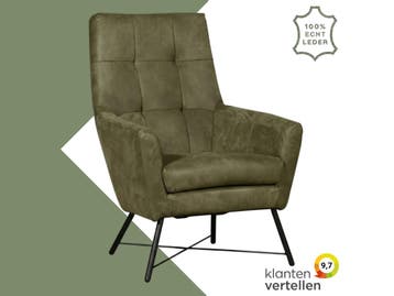 Leren fauteuil Proud - Kenia Olive (olijf), Nieuw, Ophalen of Verzenden, 75 tot 100 cm, Industrieel, Modern