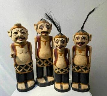 Set Punakawan-beelden - Hout - Indonesië - Eind 20e eeuw, Antiek en Kunst