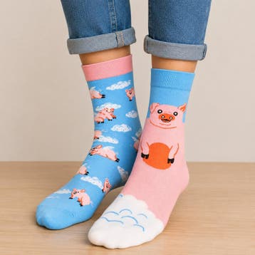 Sokken - Varken Print - Blauw Roze - Katoen - Maat 38-45, Nieuw