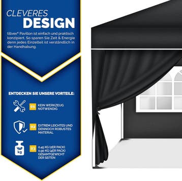 Tillvex® Zijwand voor paviljoen - 3x3m - Grijs, Tuin en Terras, Partytenten, Verzenden, Zo goed als nieuw