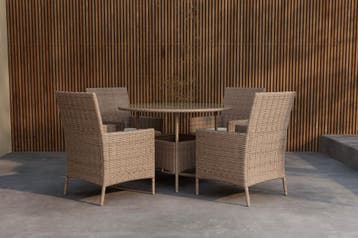 tuinset-sven-5-delig-4-personen-rond-bruin-wicker-glas-the-o, Verzenden, Nieuw